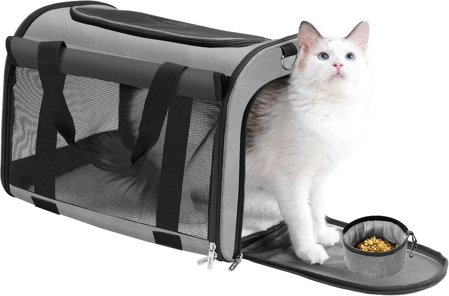 TWDEPART Cat Carrier Backpack - Multifunctional, Firm & Foldable with Roll-Up Shade, Breathable Design Includes Collapsible Bowl & Cushion (Grey)