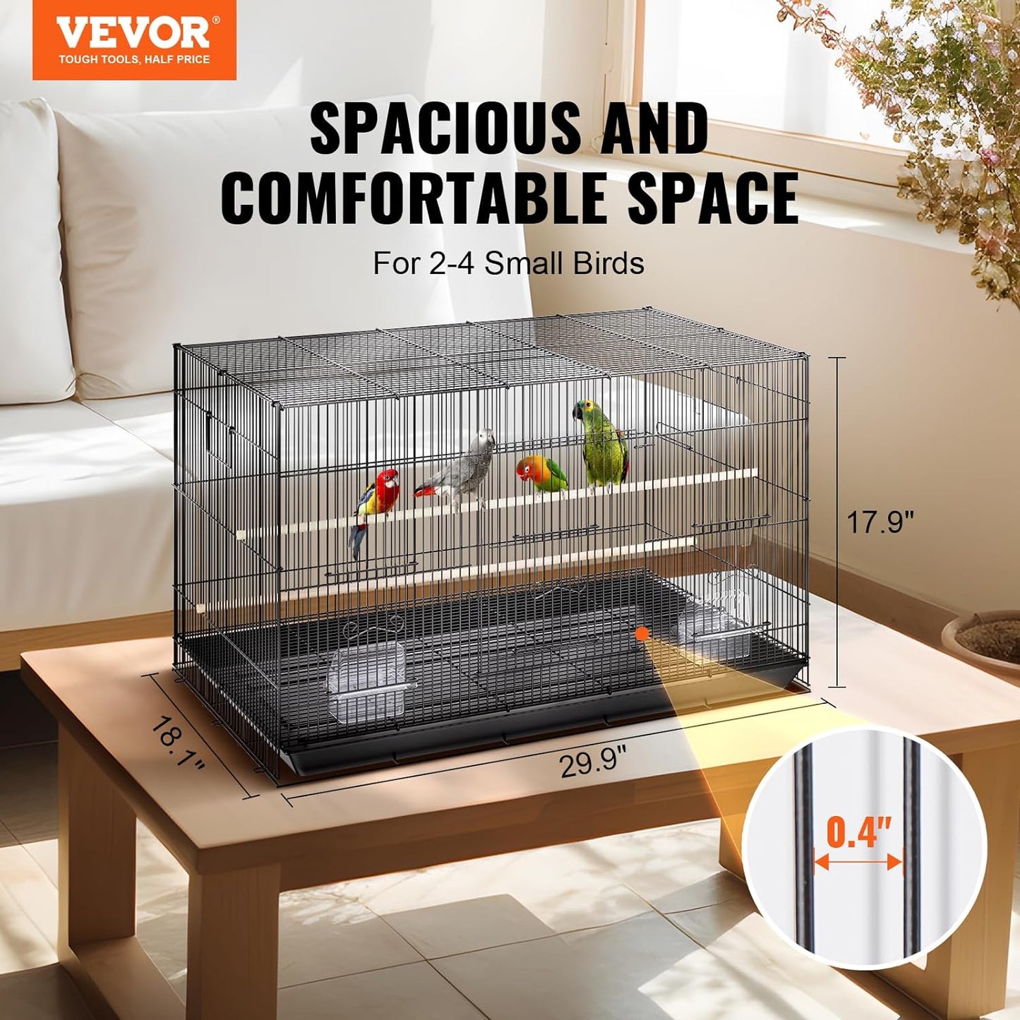 VEVOR 30 Inch Flight Bird Cage, Stackable Bird Cage Parakeet Cage with Slide-Out Tray and Handle, Small Parrots Birdcage for Cockatiels Budgies Conure Macaw Finch Lovebirds Canaries Pigeons