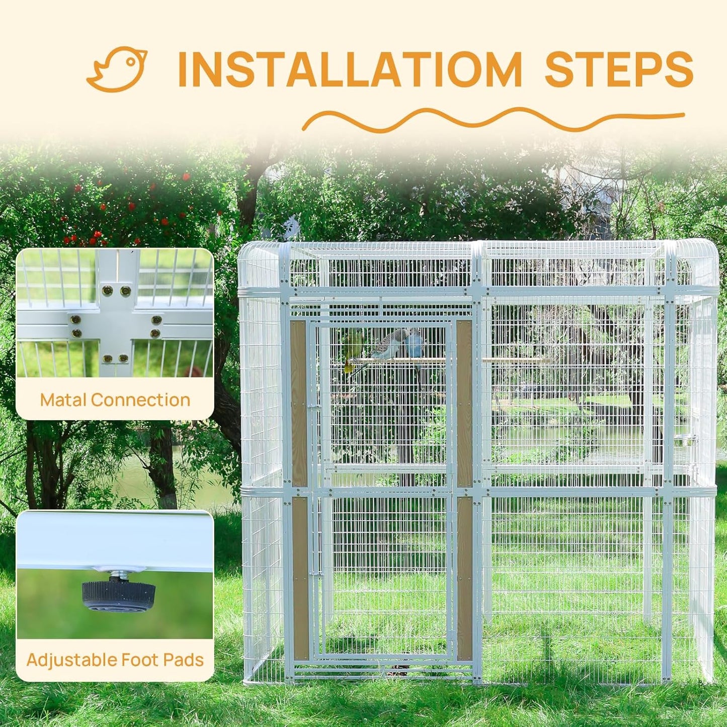 Large Bird Cage for Parakeets Outdoor Bird Aviary Parrot Cage with Perch, Walk-in Heavy Duty Birdcage for Macaws Canaries Parrots Budgie Lovebirds, White