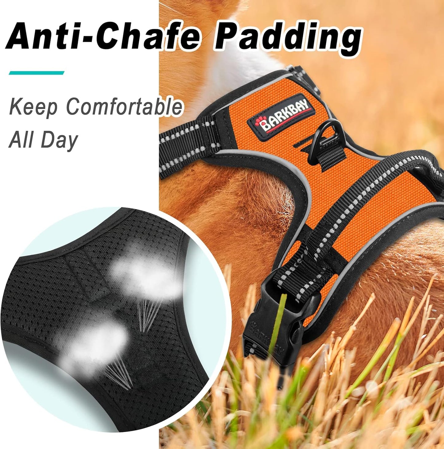 BARKBAY No Pull Dog Harness Large Step in Reflective Dog Harness with Front Clip and Easy Control Handle for Walking Training Running(Orange,M)