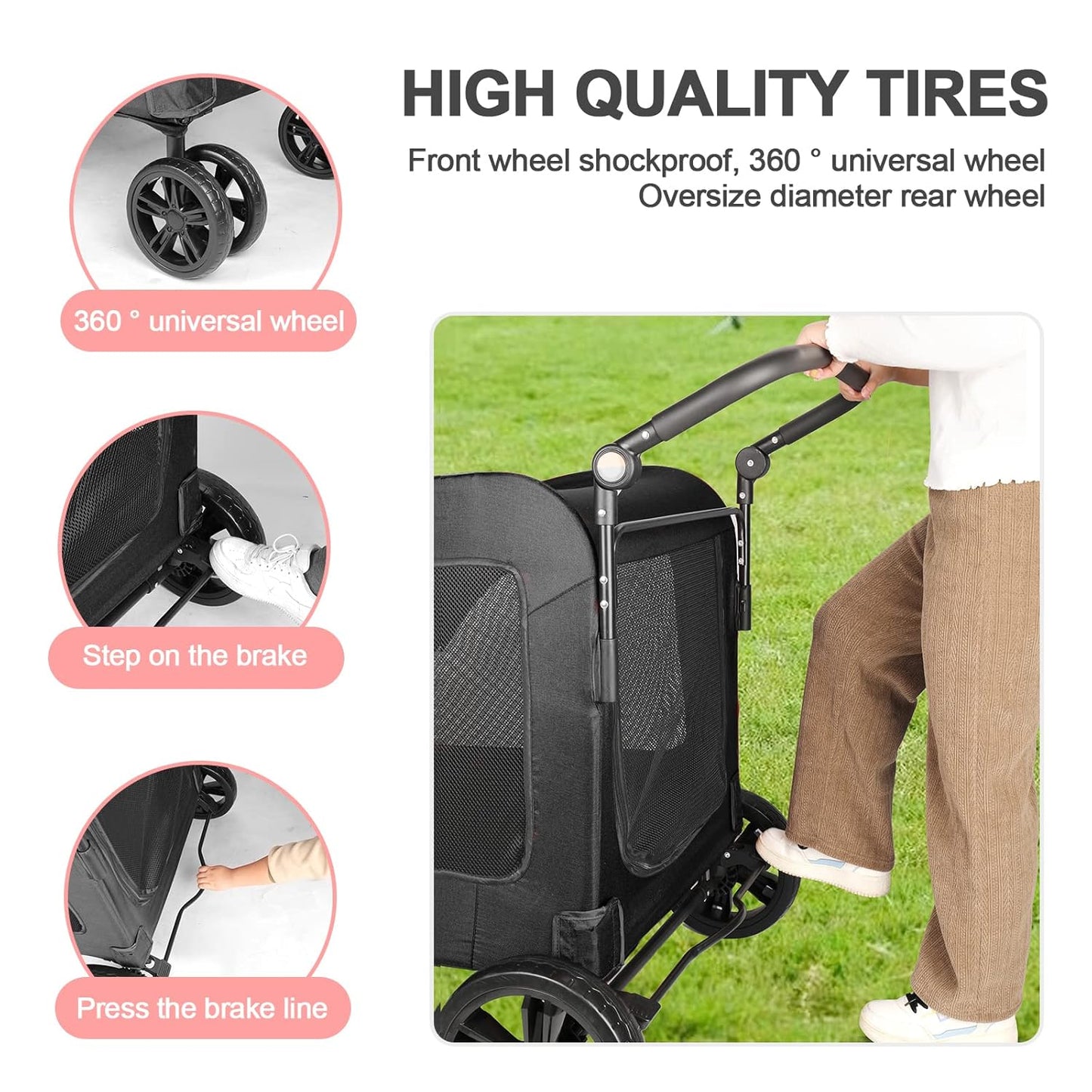 Large Dog Travel Stroller with 4 Heavy Duty Wheels Pet Stroller with Adjustable Handle - Double Doggie Capacity Jogger Wagon with Back Front Door for Small Medium Large Dogs (Black 1)