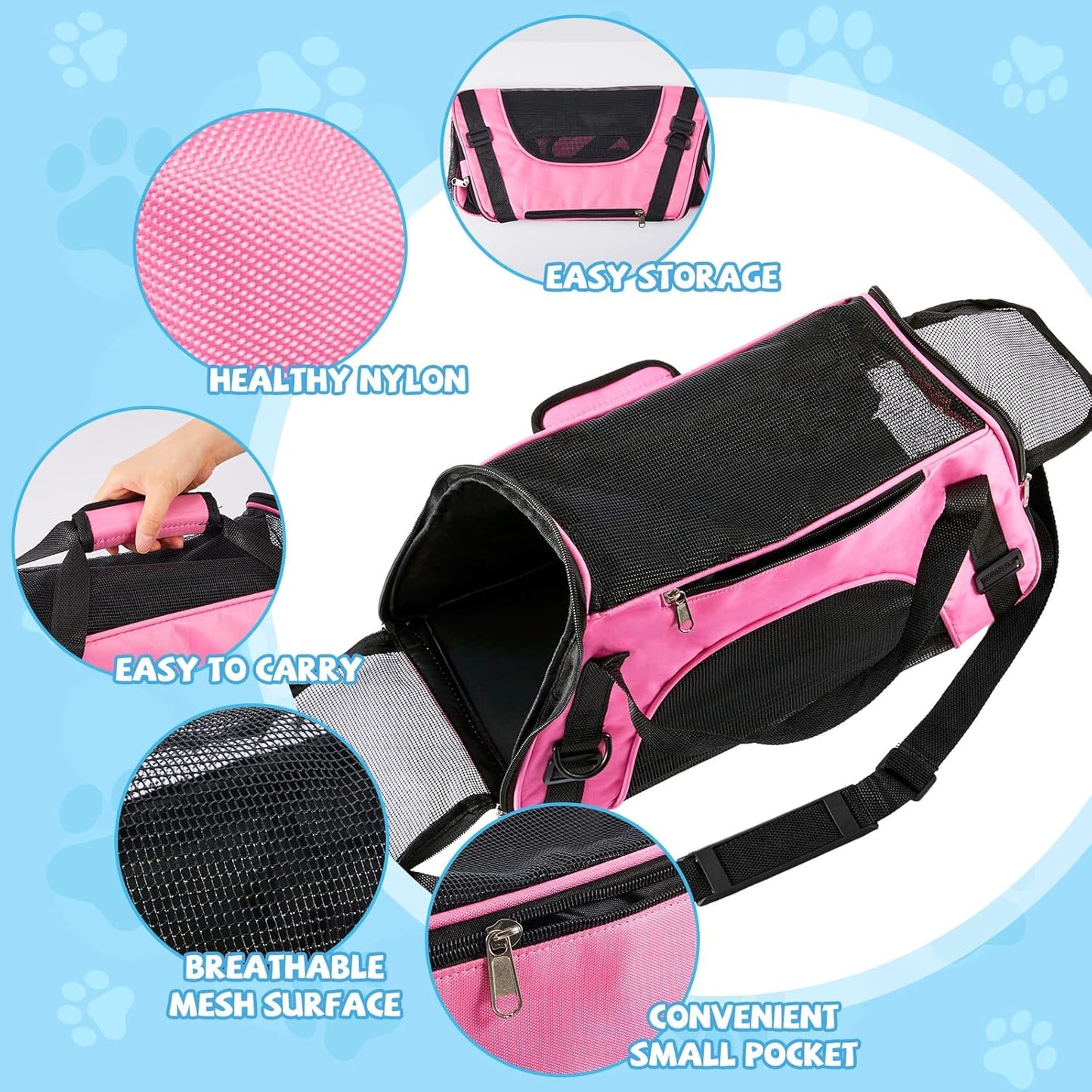 Sweetude 4 Pcs Cat Carrier Soft-Sided Pet Carrying Bag for Cat Under 13 Lbs, 16.9 x 11x 7.5 Inch, Portable Foldable Comfortable Bag for Small Pet Travel(Rose Red, Blue)