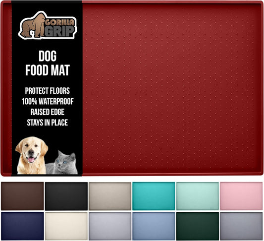 GORILLA GRIP 100% Waterproof Raised Edge BPA Free Silicone Pet Feeding Mat, Dog Cat Food Mats Contain Spills Protects Floors, Placemats for Cats and Dogs Water Bowl, Pets Accessories 16x10, Red