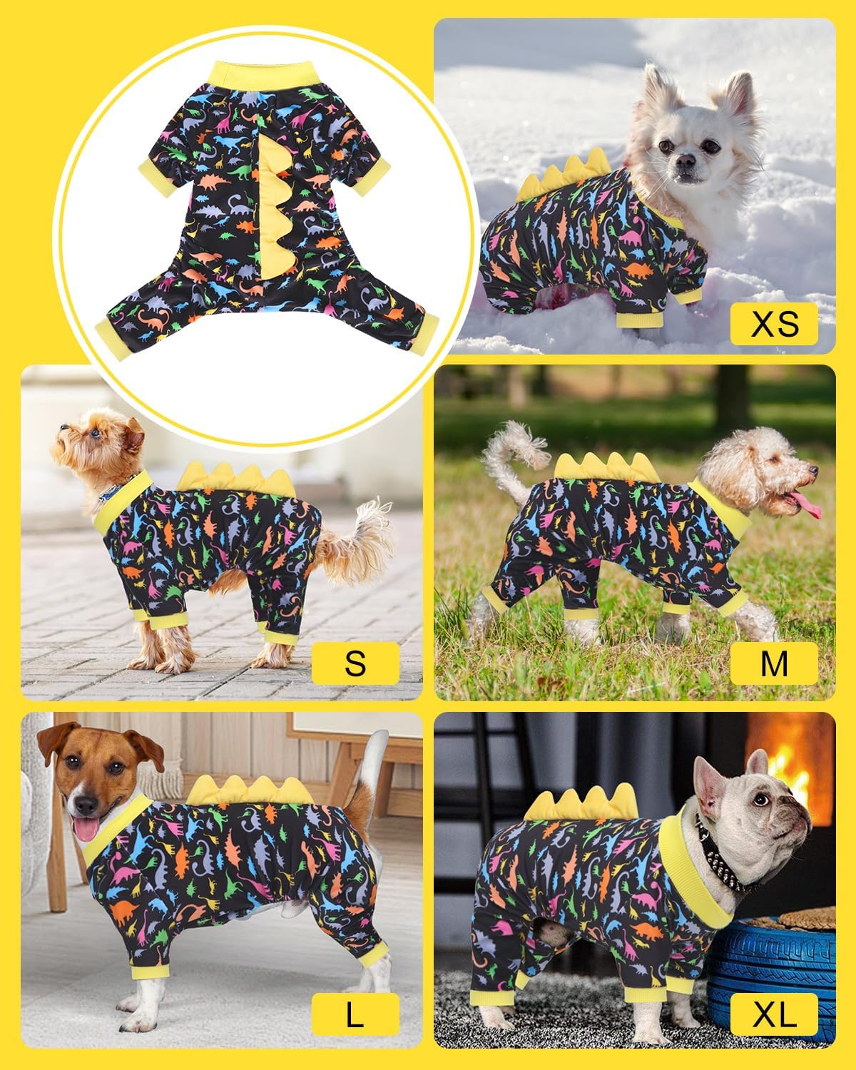 CuteBone Dinosaur Costume Dog Pajamas, Stretchy Spandex Crystal Velvet Sleepwear Coat for Small Dogs, Soft & Warm Pet Outfit Clothes for Cold Weather, Cozy Pullover Design COSP01XS