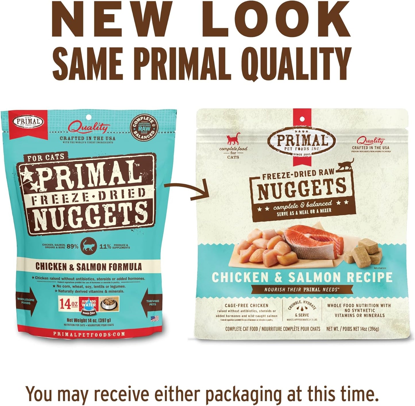 Primal Freeze Dried Raw Cat Food Nuggets Chicken & Salmon, Complete & Balanced Meal or Topper, Premium, Healthy, Grain Free, High Protein Raw Cat Food with Probiotics (5.5 oz)