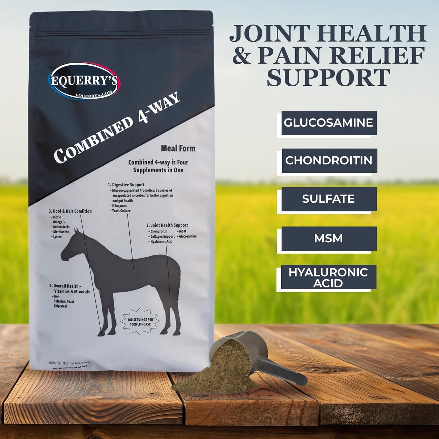 Equerry's Combined RX 4 Way | Equine Nutritional Support | Complete Formula | Digestive and Joint Support | Hoof & Hair | Probiotics Vitamins & Minerals 160 Feedings, 20lb.