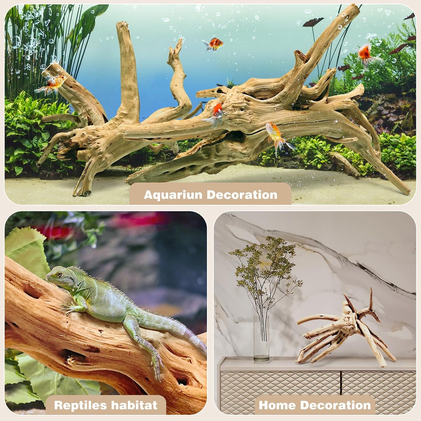 WDEFUN Natural Spiderwood for Aquarium Decor 3-Piece 7''-11'' Long Natural Driftwood Branches for Fish Tank Decorations