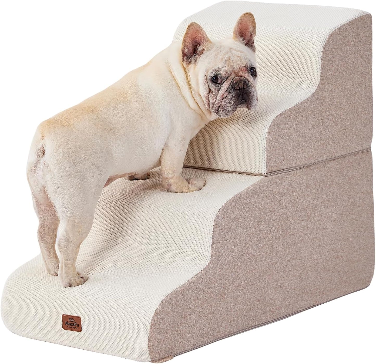 Beige Curved Dog Stairs Ramp for Small Dogs & Cats 22.8" H, 4-Step Dog Steps for Couch Sofa and Chair, Pet Stairs for Cats, Non-Slip Balanced Pet Steps
