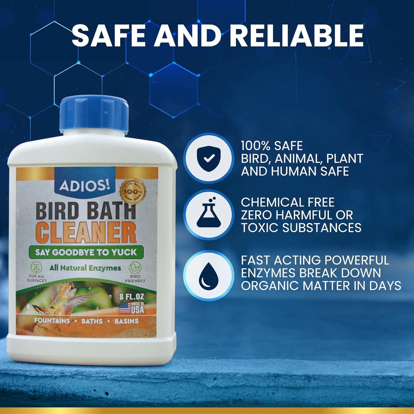 Bird Bath Cleaner for Outdoor Fountains and Bowls, Safely Cleans Metal, Glass and Stone (16oz)
