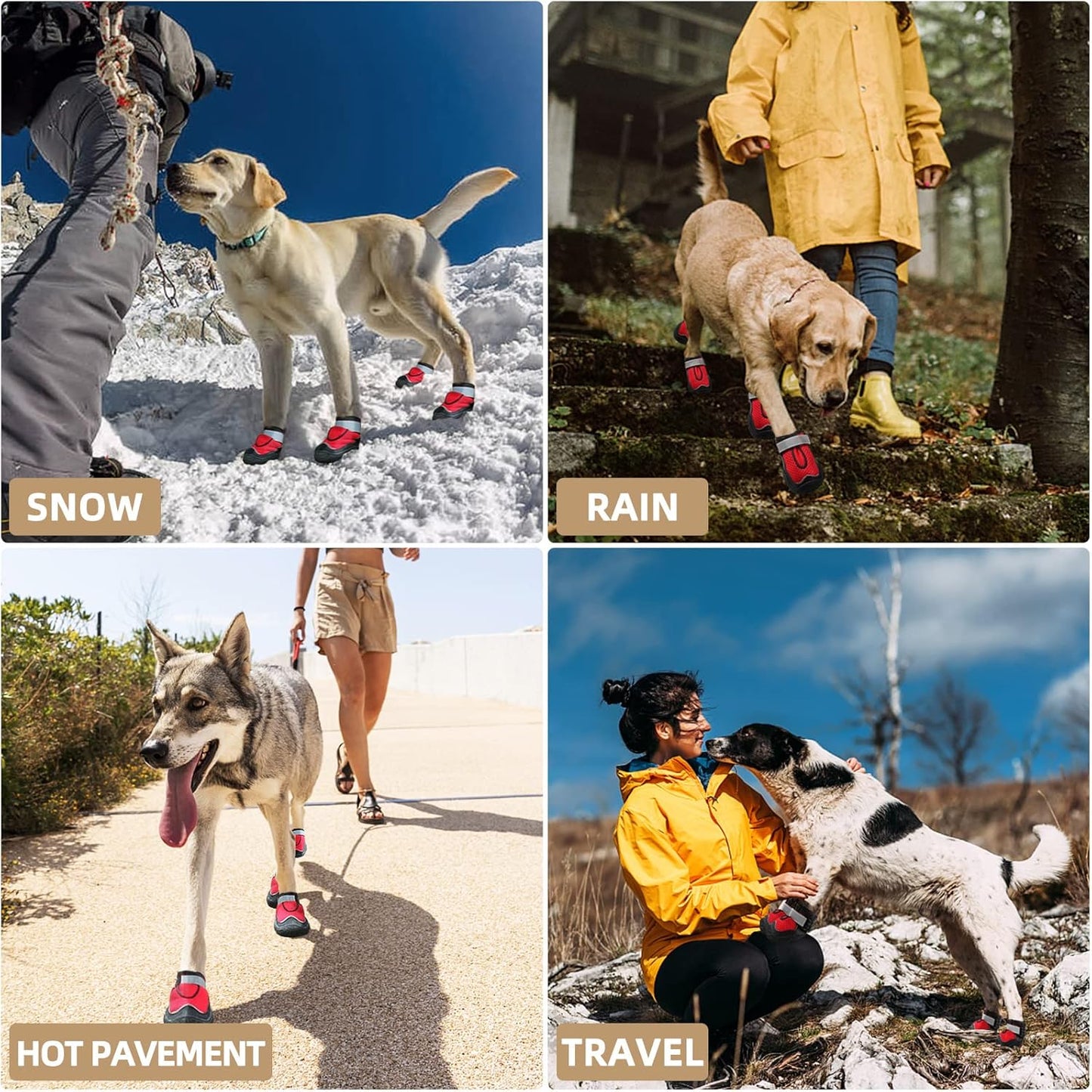 Hcpet Dog Boots for Large Dogs, Dog Shoes for Hot Pavement Winter Snow, Paw Protector Dog Booties Designed for Comfort and Breathability, Outdoor Booties for Small Medium Dogs for Hiking Red Size 3