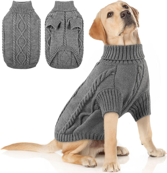 Queenmore Dog Sweater Large Size,Warm Dog Sweaters for Big Dogs,Chunky Knitted Doggy Sweater for Extra Large Dogs Boy Girl, Big Doggie Turtleneck Winter Outfit (Slate Grey,2XL)