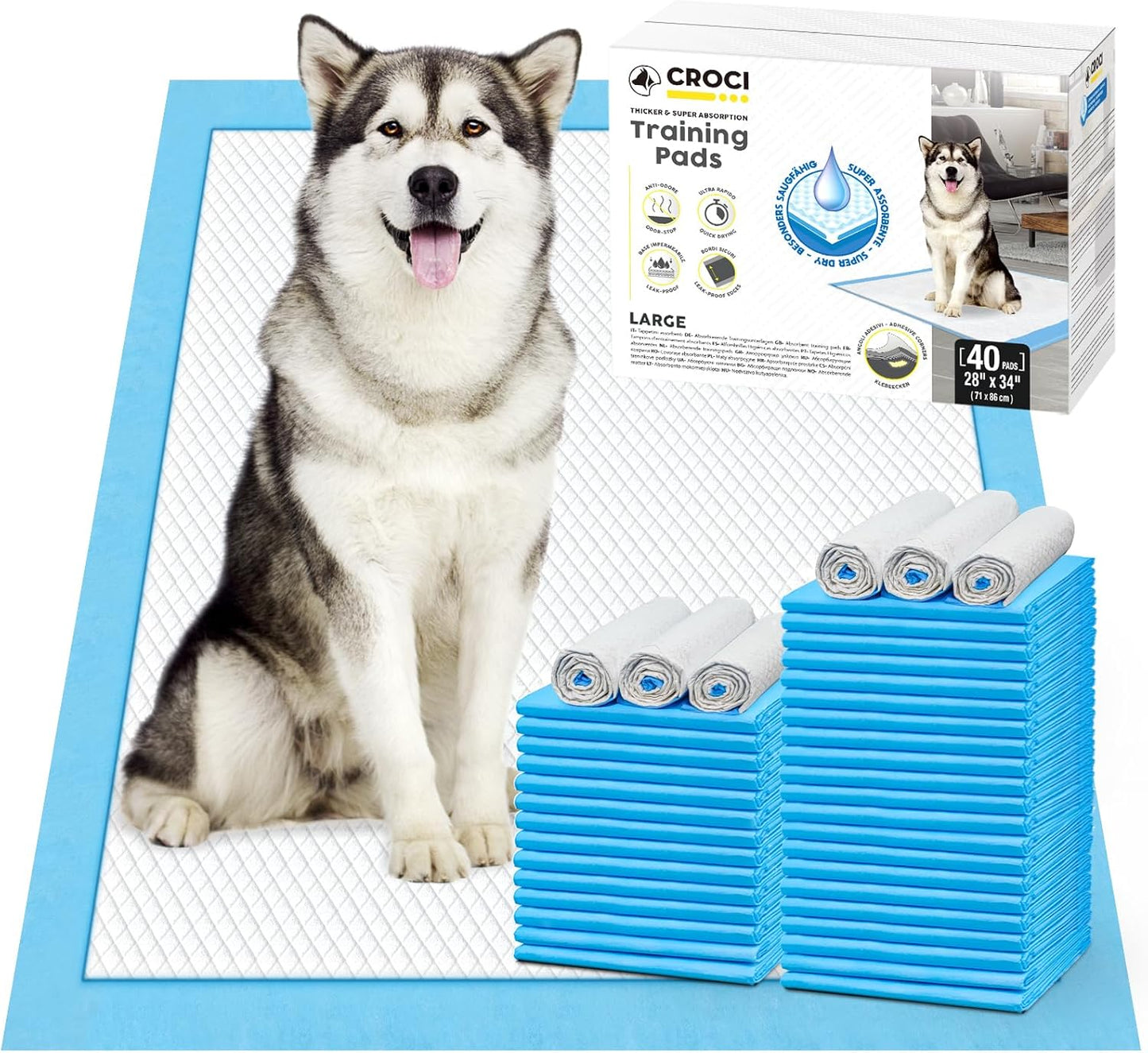CROCI Dog Pads 28x34in Extra Large, Wee Wee Pads for Dogs Super Absorbent Up to 6 Cups, Disposable (40 Counts)