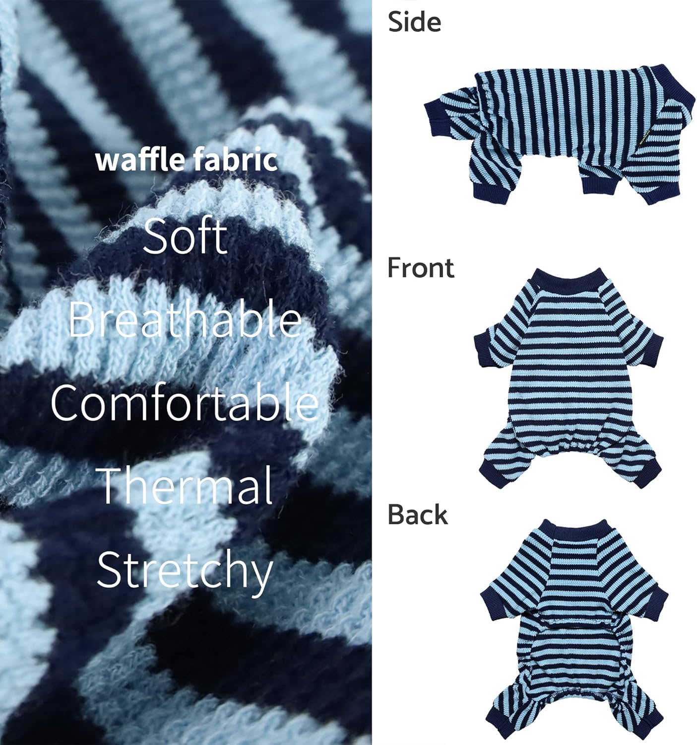Fitwarm Blue and White Striped Dog Pajamas, Waffle Dog Clothes for Small Dogs Girl Boy, Puppy Onesie with Feet, Pet Cat Outfit, XL