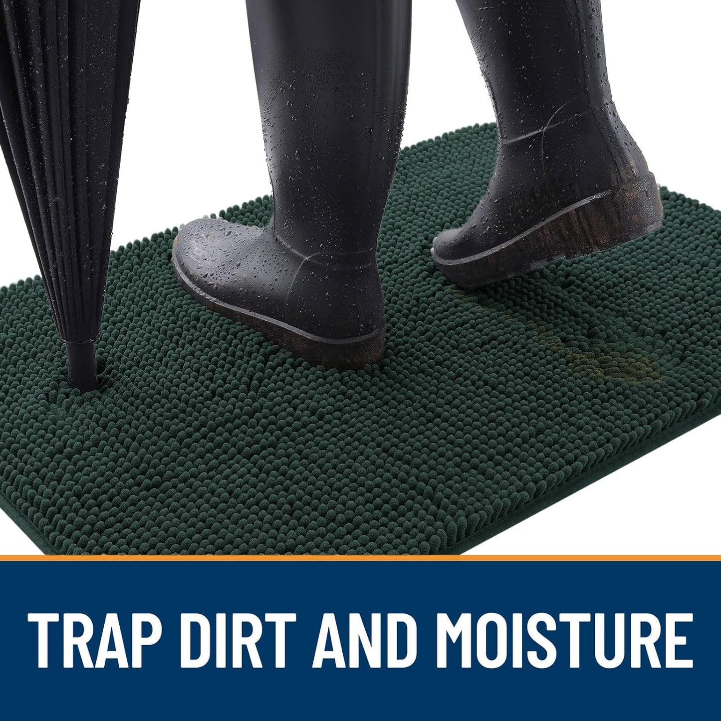 OLANLY Dog Door Mat for Muddy Paws 40x32, Absorbs Moisture and Dirt, Absorbent Non-Slip Washable Doormat, Quick Dry Chenille Mud Mat, Entry Indoor Entryway Carpet for Inside Floor, Blackish Green