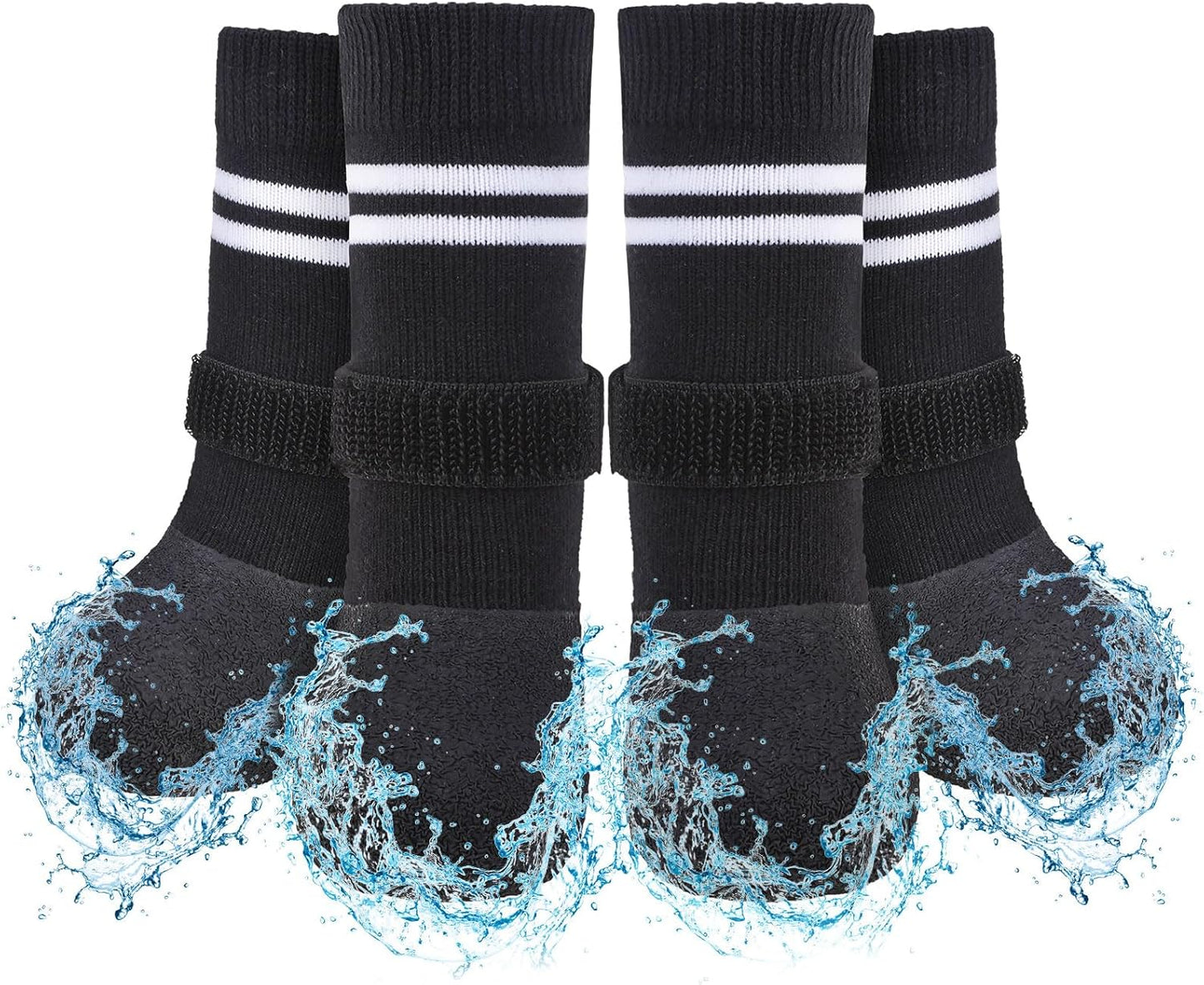 SCENEREAL Anti Slip Dog Boots & Paw Protectors for Hardwood Floor, Extended Dog Socks to Prevent Licking Paws, Waterproof Pet Snow Rain Shoe for Winter Small Puppy Senior Dogs, Black S