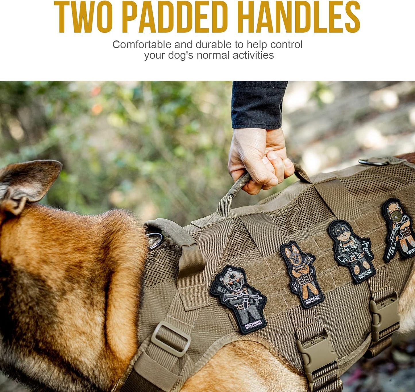 OneTigris Tactical Dog Harness for Small Dogs, No Pull Small Dog Vest Harness Breathable Military Dogs Molle Vest with Handles, Walking Hiking Training (Brown, XS)