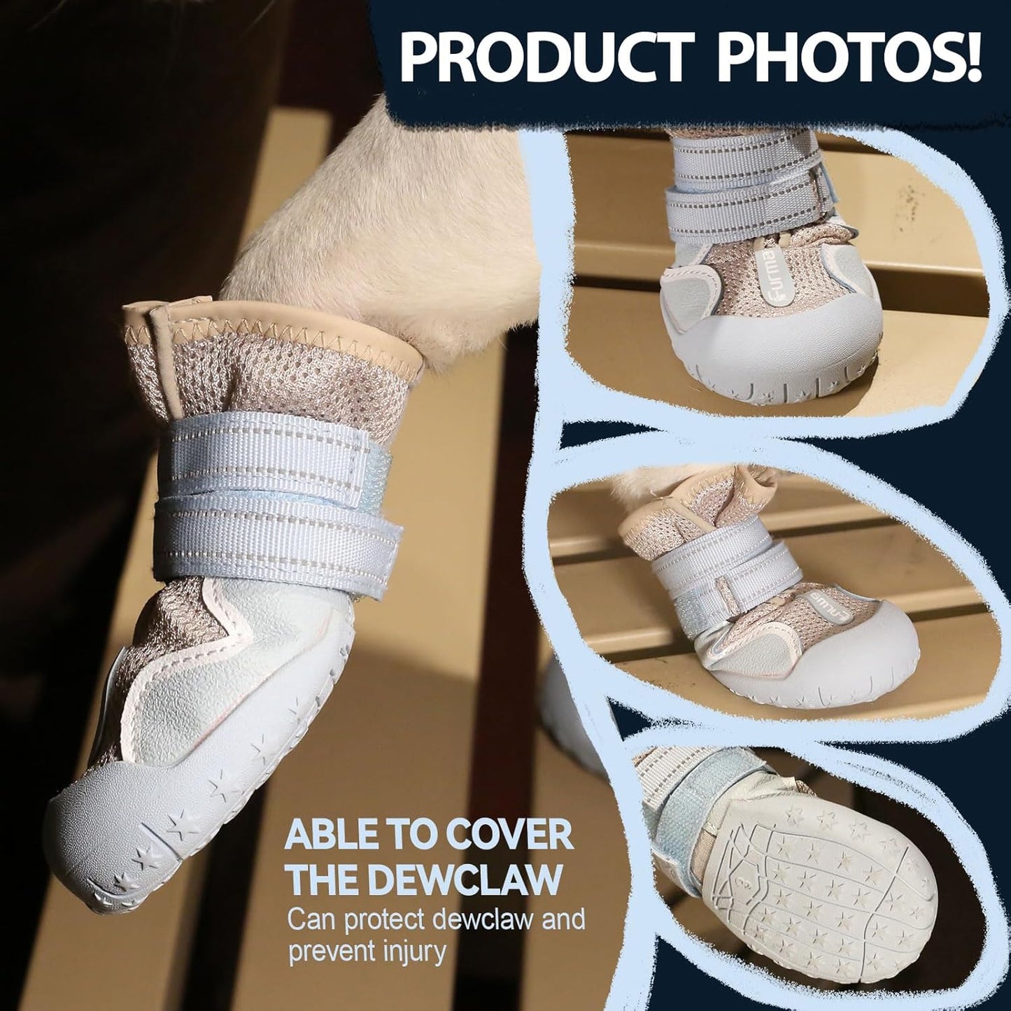 Dog Shoes for Large Small Medium Dogs, Breathable Mesh Dog Boots & Paw Protectors for Summer Hot Pavement Winter Snow, Waterproof Anti-Slip Dog Booties for Hiking Hardwood Floors(Blue-Beige5)