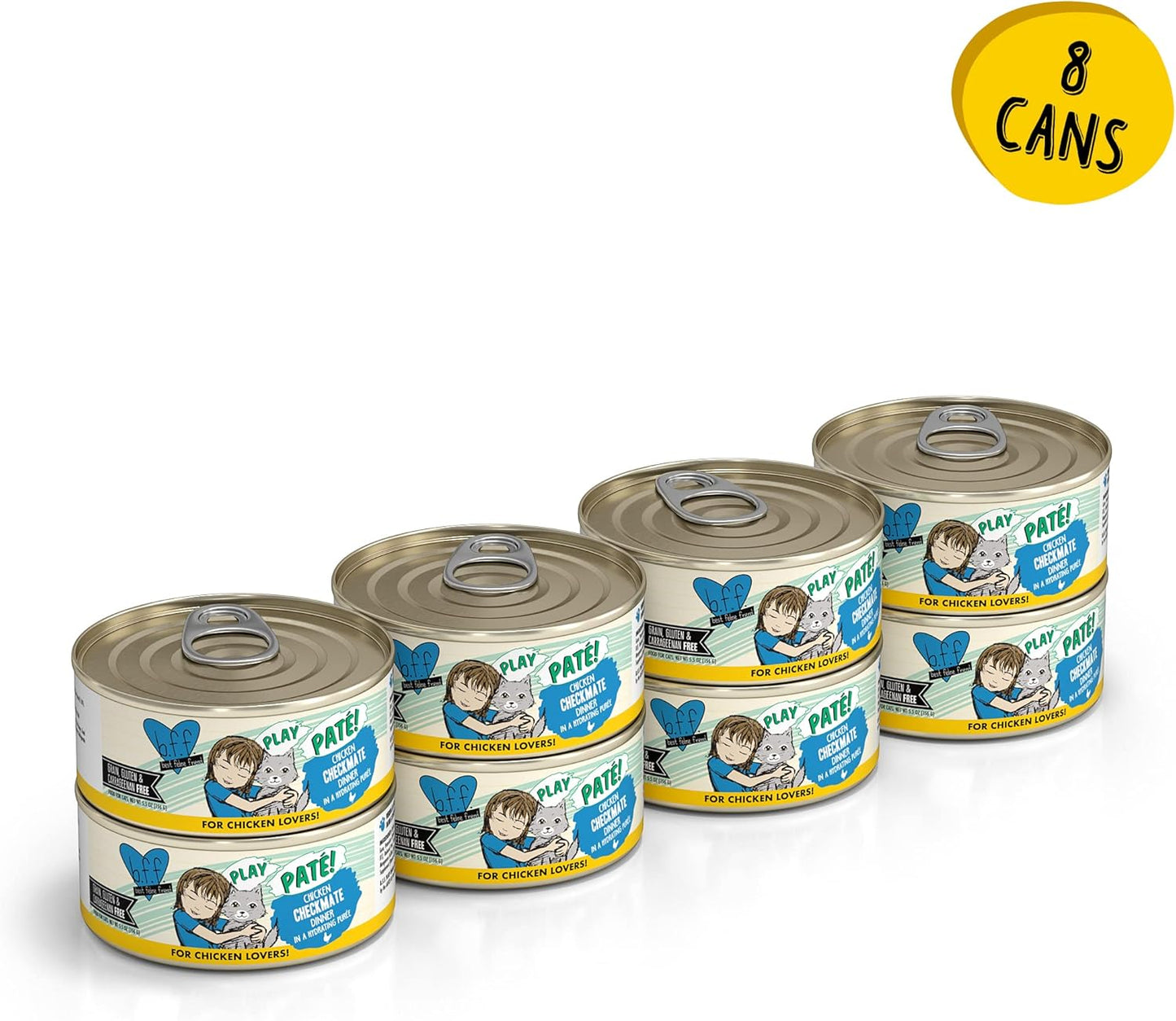 Weruva B.F.F. Play - Best Feline Friend Paté Lovers, Aw Yeah!, Chicken Checkmate with Chicken, 5.5oz Can (Pack of 8)