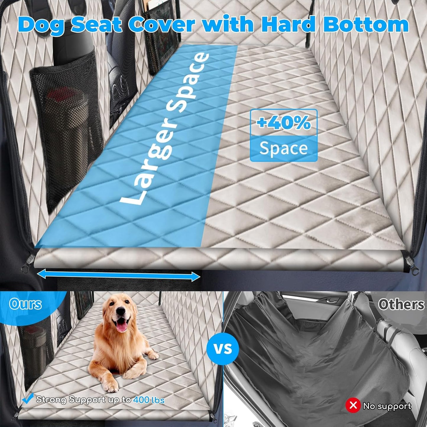 URPOWER Back Seat Extender for Dogs - Hard Bottom Dog Car Seat Cover Holds 400 lbs, Waterproof Dog Hammock Dogs Bed for Cars, SUVs & Small Trucks, Pet Backseat Protector with Mesh Window & Large Space