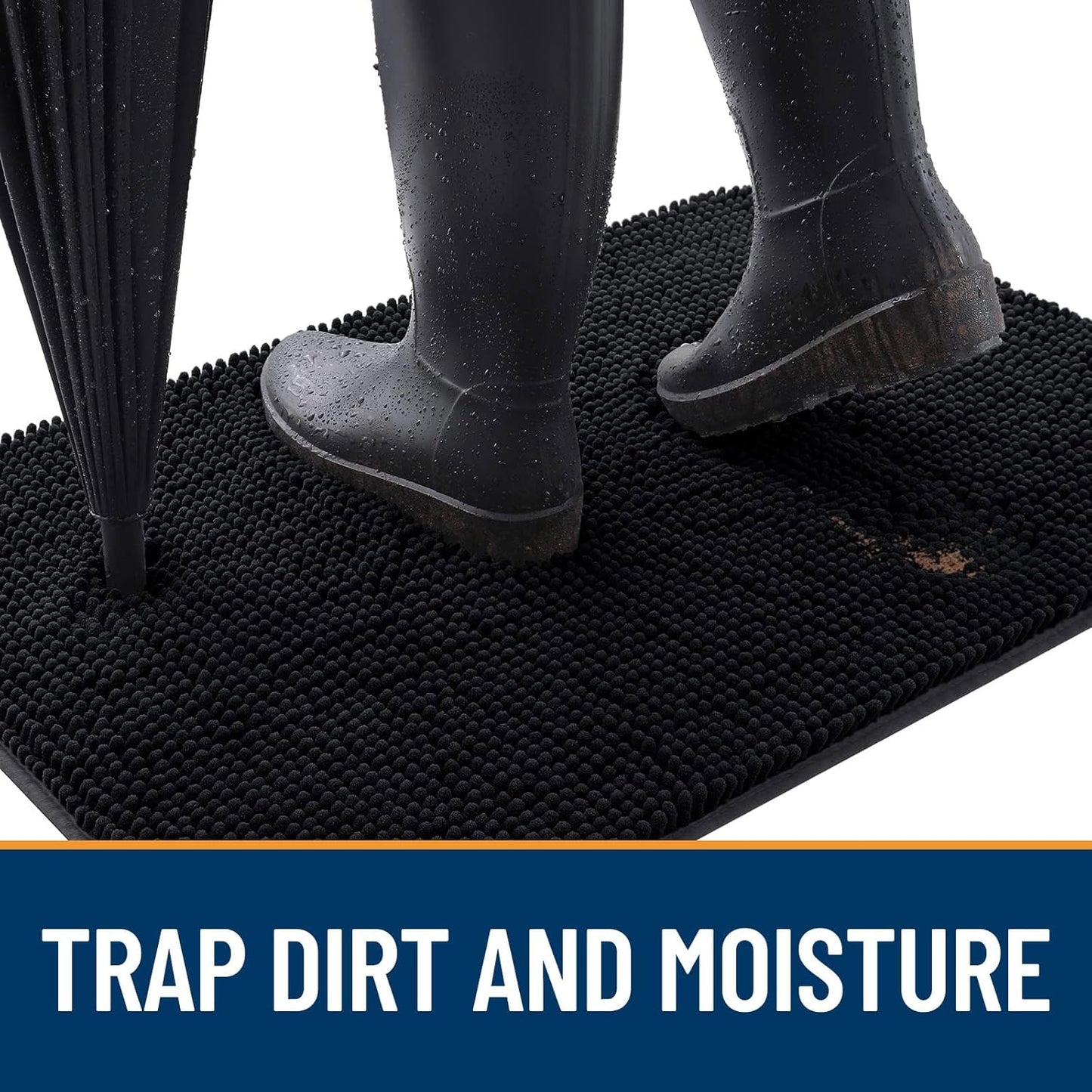 OLANLY Dog Door Mat for Muddy Paws 44x32, Absorbs Moisture and Dirt, Absorbent Non-Slip Washable Doormat, Quick Dry Chenille Mud Mat for Dogs, Entry Indoor Entryway Carpet for Inside Floor, Black