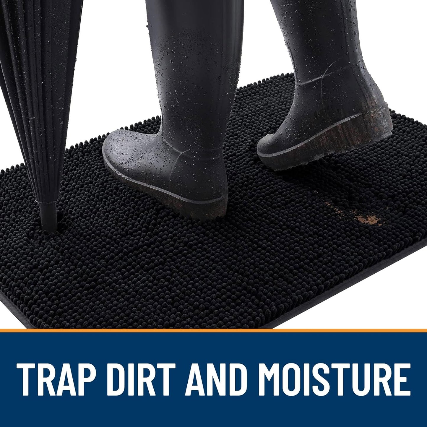 OLANLY Dog Door Mat for Muddy Paws 54x24, Absorbs Moisture and Dirt, Absorbent Non-Slip Washable Doormat, Quick Dry Chenille Mud Mat for Dogs, Entry Indoor Entryway Carpet for Inside Floor, Black