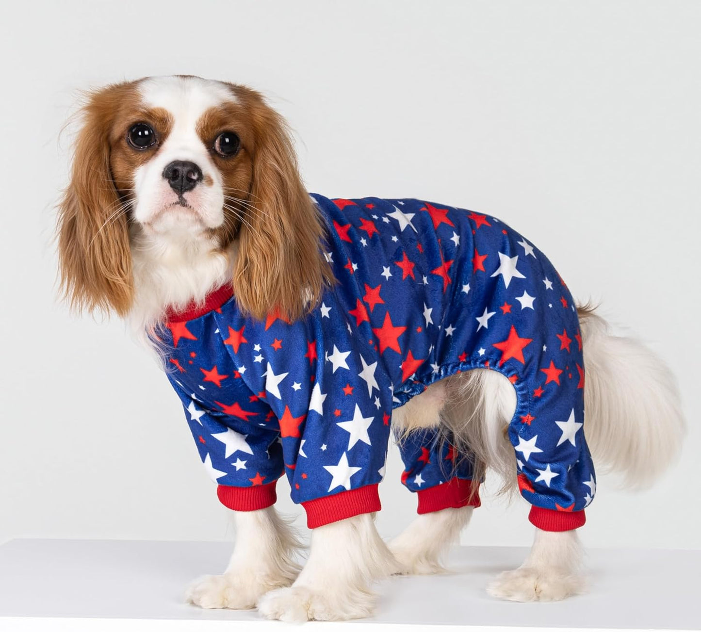 Fitwarm 4th of July Dog Pajamas, Patriotic Stars Dog Clothes for Small Dogs Boy Girl, Dog Onesie with Feet, Pet Outfit, Red, Blue, White, XXL