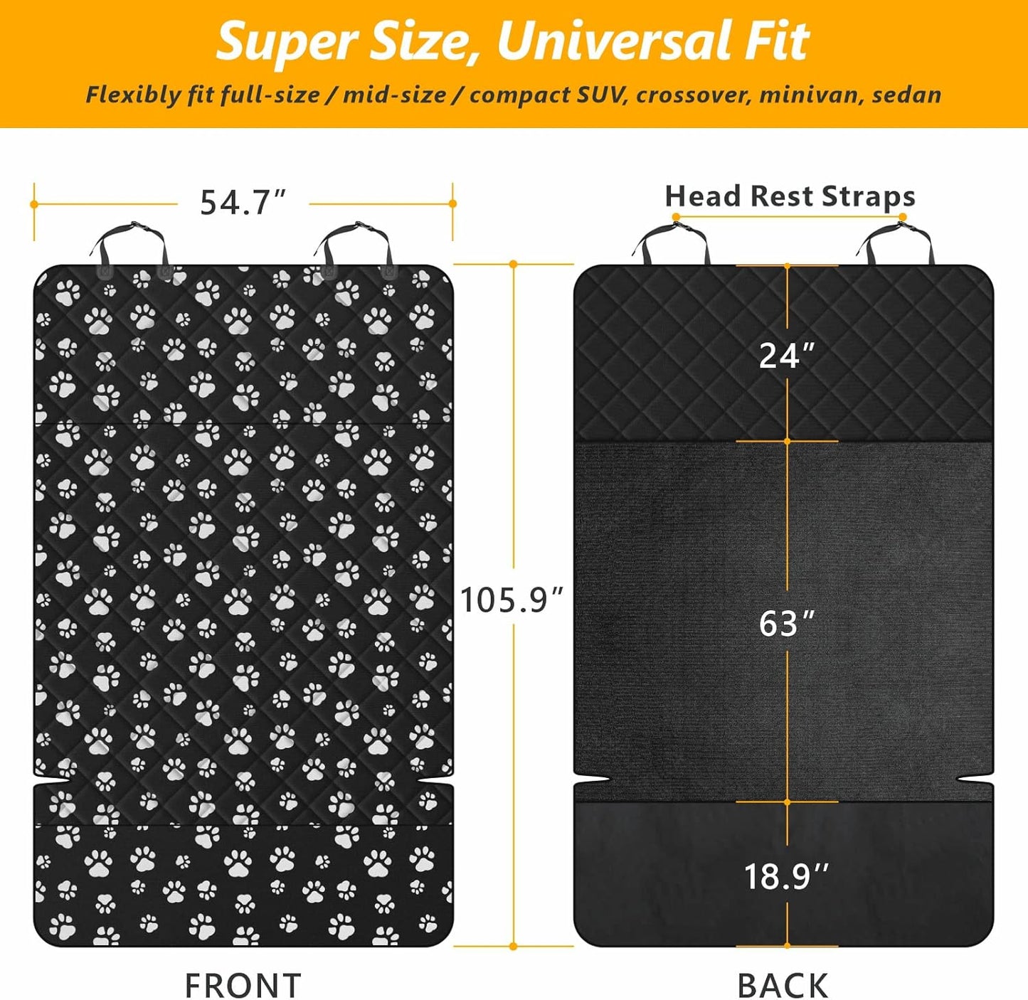 F-color SUV Cargo Liner for Dogs, Upgraded Extra Large Water Resistant Pet Cargo Cover Dog Seat Cover Mat for SUV Sedans Vans with Bumper Flap Protector, Non-Slip, Wear-Proof, Universal Fit, Paw Print