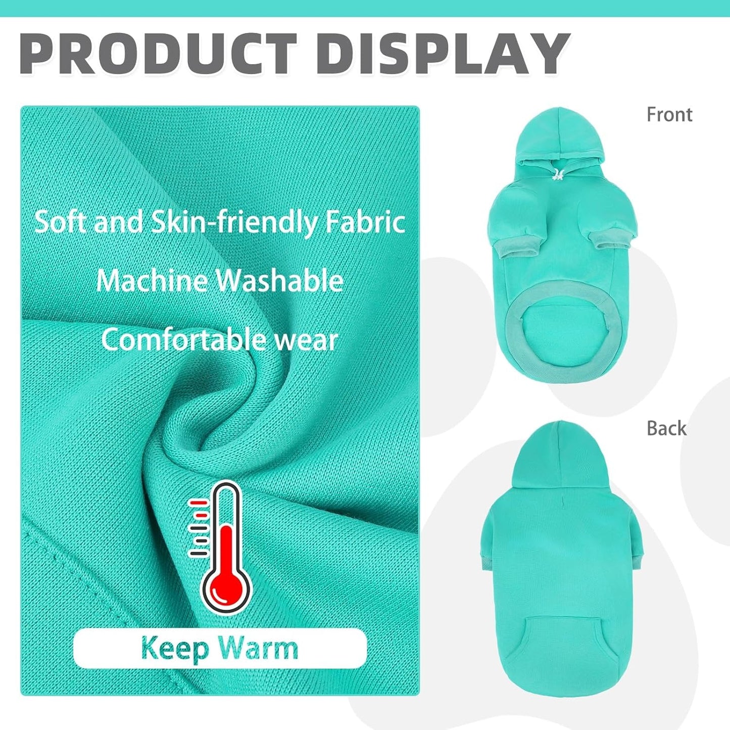 KOOLTAIL Basic Dog Hoodie - Soft and Warm Dog Hoodie Sweater with Leash Hole and Pocket, Dog Winter Coat, Cold Weather Clothes Sweatshirt for Small Medium Large Dogs Puppy Cat Boys Girls Lake Blue S