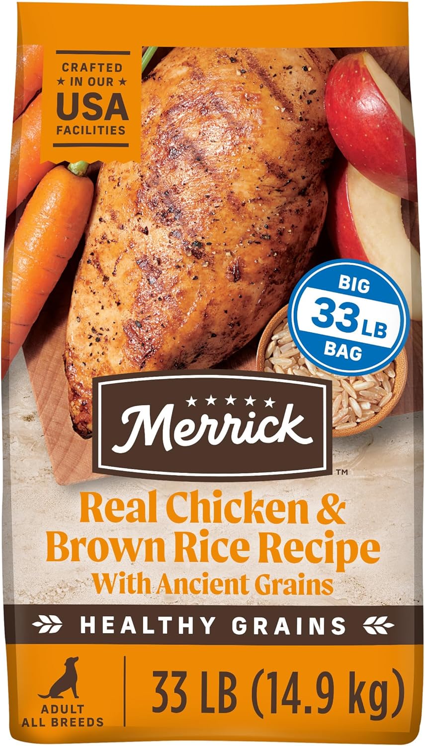 Merrick Healthy Grains Premium Adult Dry Dog Food, Wholesome and Natural Kibble with Chicken and Brown Rice - 33.0 lb. Bag