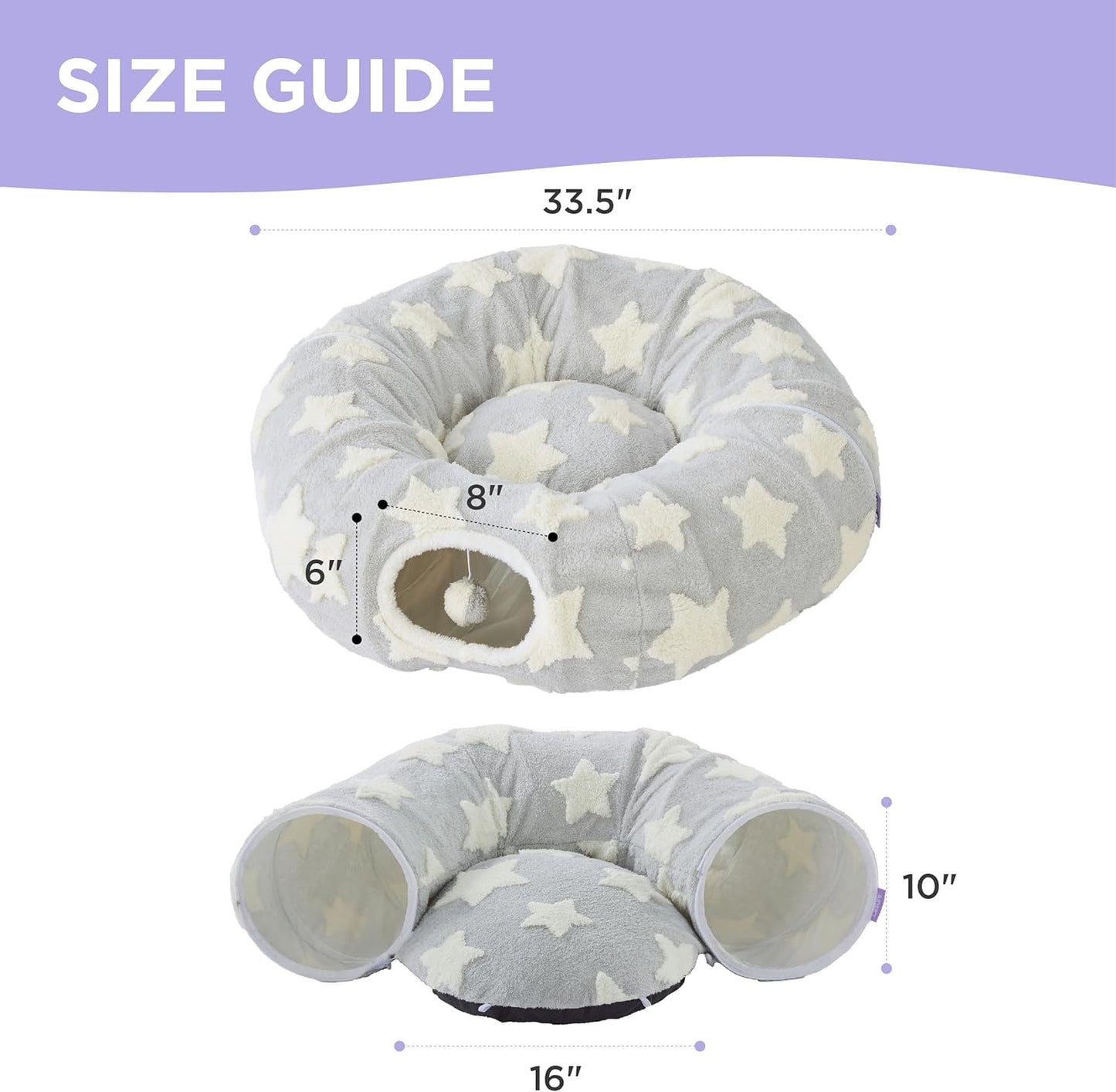 Lesure Cat Tunnel Bed for Indoor Cats - Cute Cat Donut Tunnel Toys for Small Large Cats with Washable Circle Cushion, Round Pet Peekaboo Cave Toy for Kitten/Puppy/Rabbit, Standard Grey