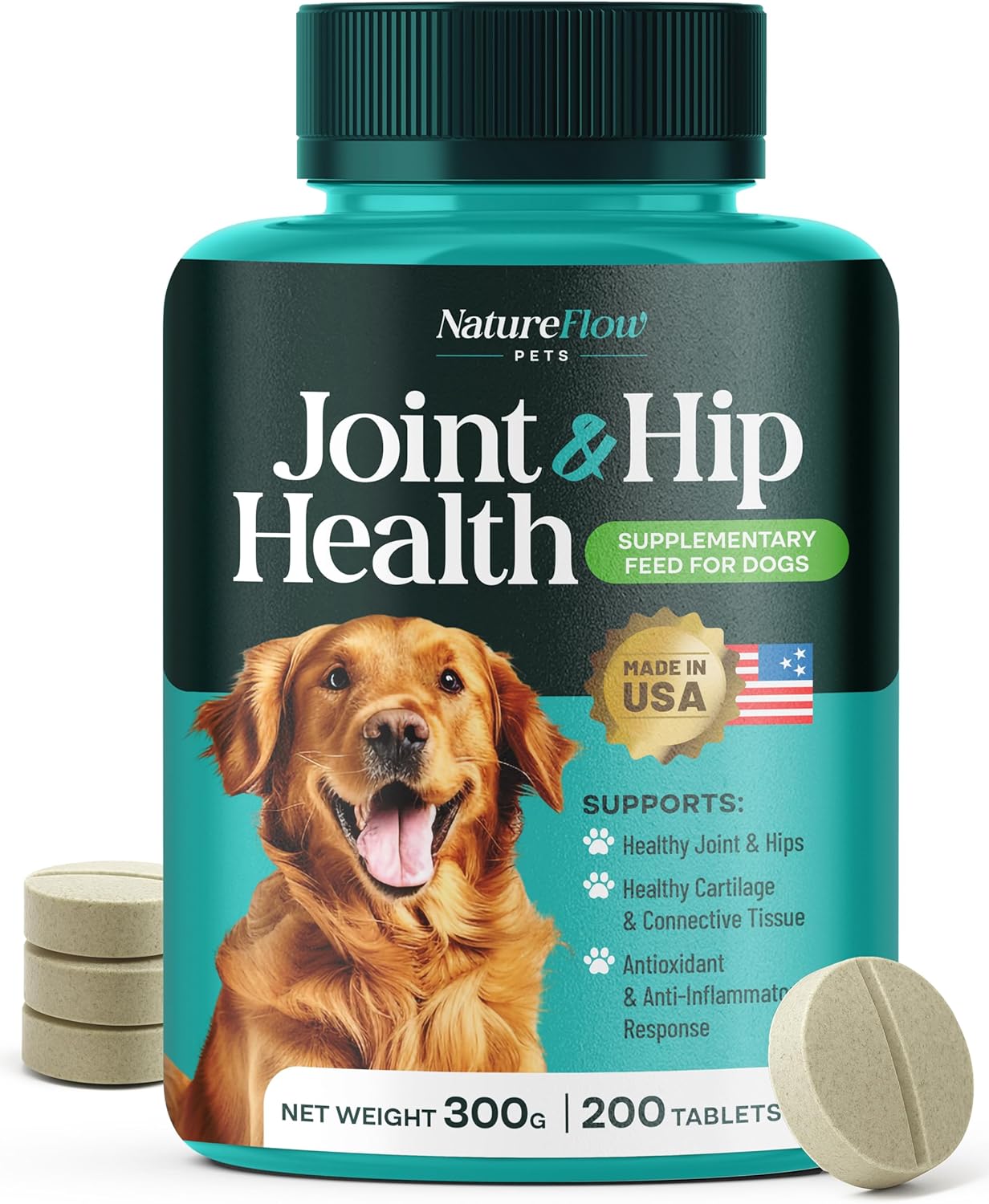 Joint Supplement for Dogs, Power of Nature Made in USA, Unique Formula: Green-Lipped Mussel, Glucosamine, Chrondroitin, MSM, Devils Claw, Hip and Joint Supplement, All Breeds - 200 ct