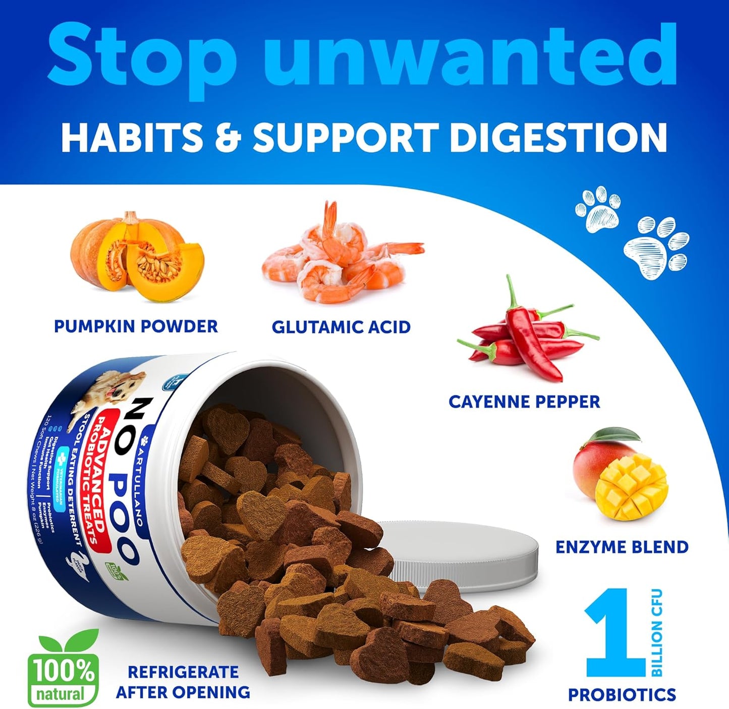 No Poo Chews for Dogs - Coprophagia Stool Eating Deterrent - Stop Eating Poop Treats with Probiotics, Digestive Enzymes, Pumpkin - Prevent Dog, Puppy from Eating Poop - Gut Health Support Supplement