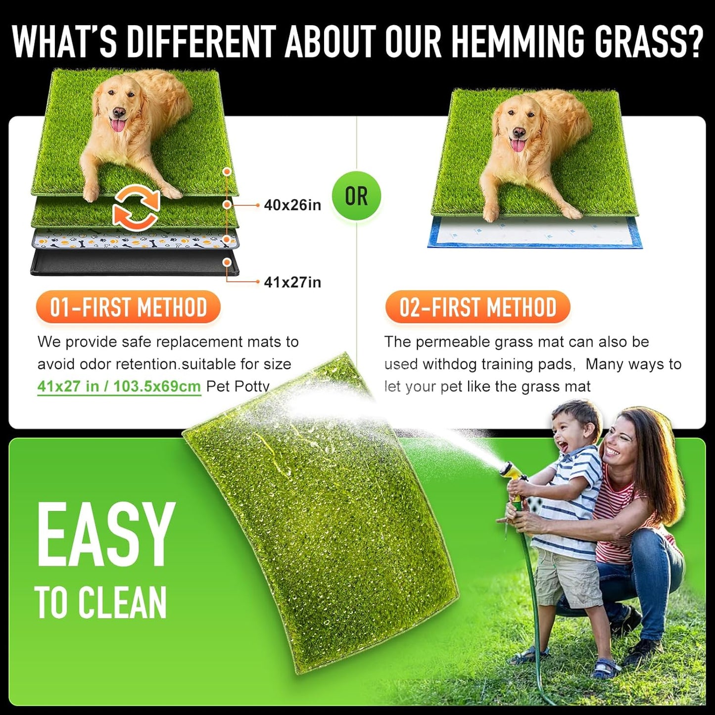 Hompet Artificial Grass for Dogs, 40"x26", Professional Dog Grass Mat, Easy to Clean with Drainage Holes, Potty Training Pad and Replacement Fake Grass Turf, Outdoor Rug Patio Lawn Decoration