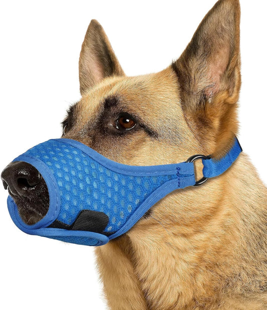 LUCKYPAW Soft Muzzle for Medium Large Sized Dogs Beagle Labrador German Shepherds, Dog Muzzle to Prevent Biting Chewing, Adjustable Breathable Mouth Guard for Grooming Walking Training(Blue, XL)