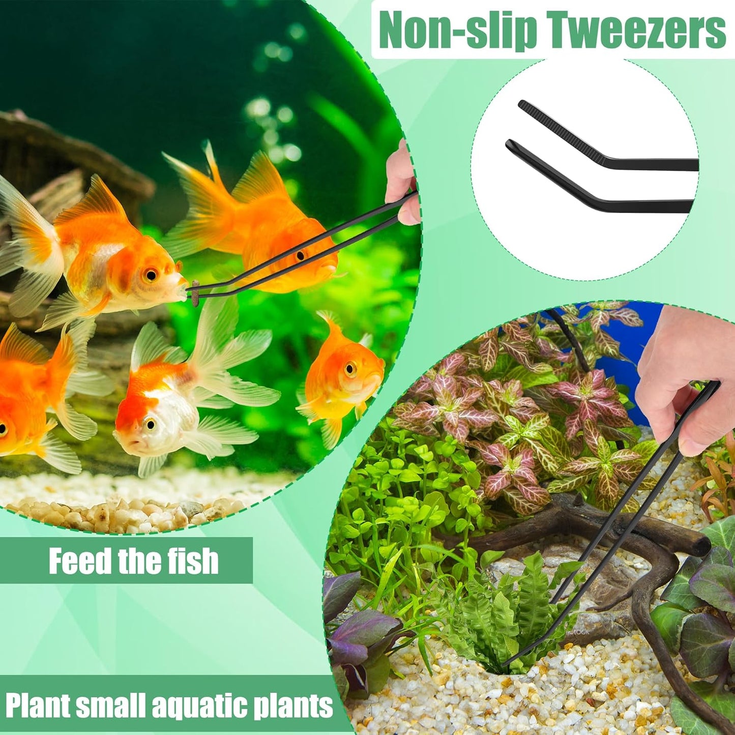 Aquarium Aquascape Tools Kit, 4 in 1 Anti-Rust Aquatic Plant Aquascaping Tool Stainless Steel Black Tweezers Scissors Spatula for Aquarium Tank Clean Fish Tank Aquascape Tools Sets (Black)