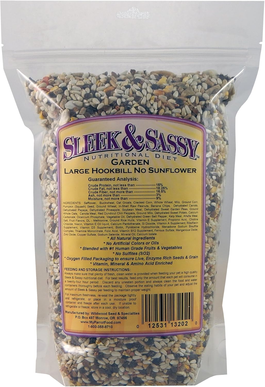 SLEEK & SASSY Garden Large Hookbill No Sunflower Parrot Food for Large Conures, Amazons, African Greys, Cockatoos, Pionus-Parrots & Small Macaws (2 lbs.)