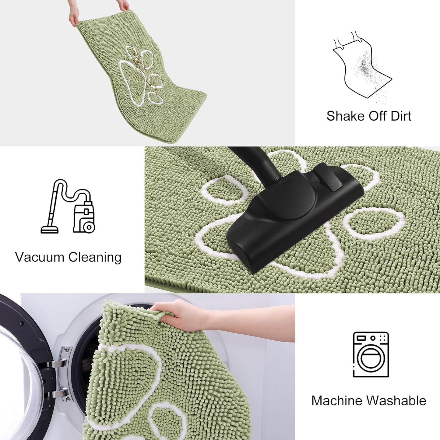 Smiry Dog Door Mat for Muddy Paws, Absorbent Dirt Trapper Non Slip Quick Dry Washable Chenille Mat for Mud Dogs, Entry Rug for Indoor and Outdoor (48x30 Inches, Sage Green)