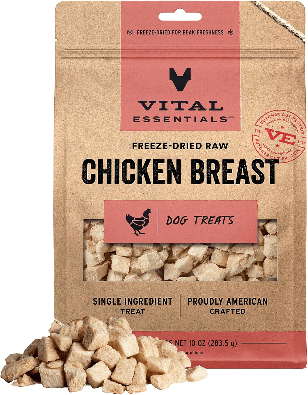 Vital Essentials Chicken Breast Dog Treats, 10 oz | Freeze-Dried Raw | Single Ingredient | Premium Quality High Protein Training Treats | Grain Free, Gluten Free, Filler Free