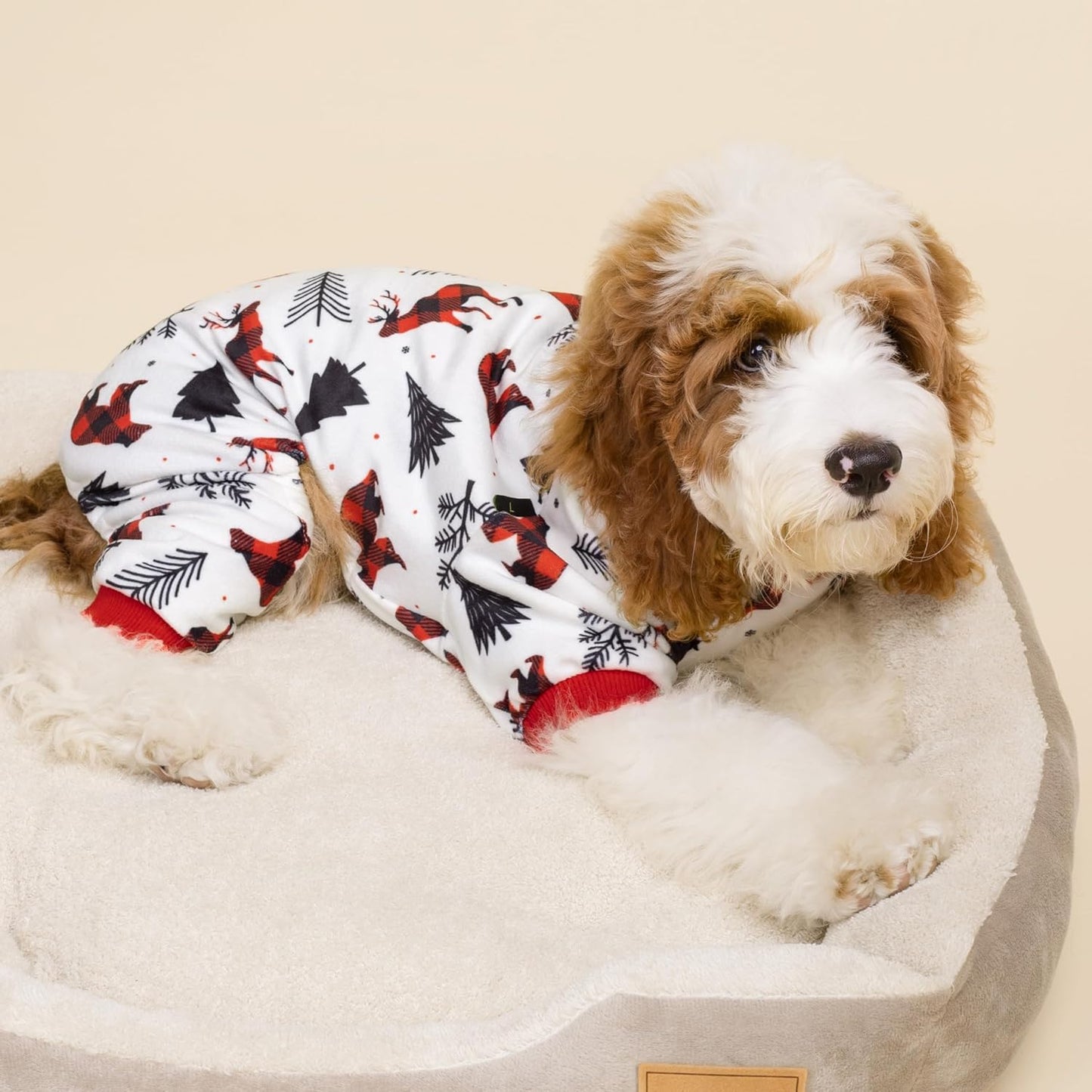 Fitwarm Reindeer Dog Christmas Pajamas, Winter Doggy Clothes for Small Dogs Boy Girl, Fleece Dog Onesie with Feet, Holiday Pet Outfit, Black, White, Red, Medium