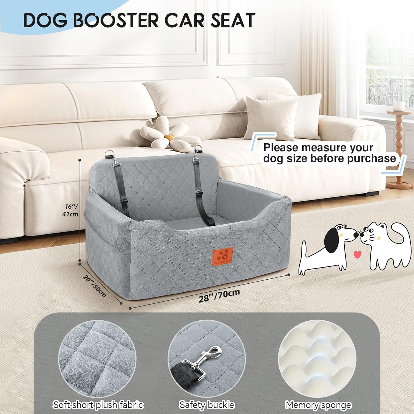 Dog Car Seat for Medium/Large Dogs, Dog Booster Seat for Pet Under 50lbs or 2 Small, Detachable and Washable Pet Car Seat,Multi-Functional Pet Travel Bed for Backseat(Grey)