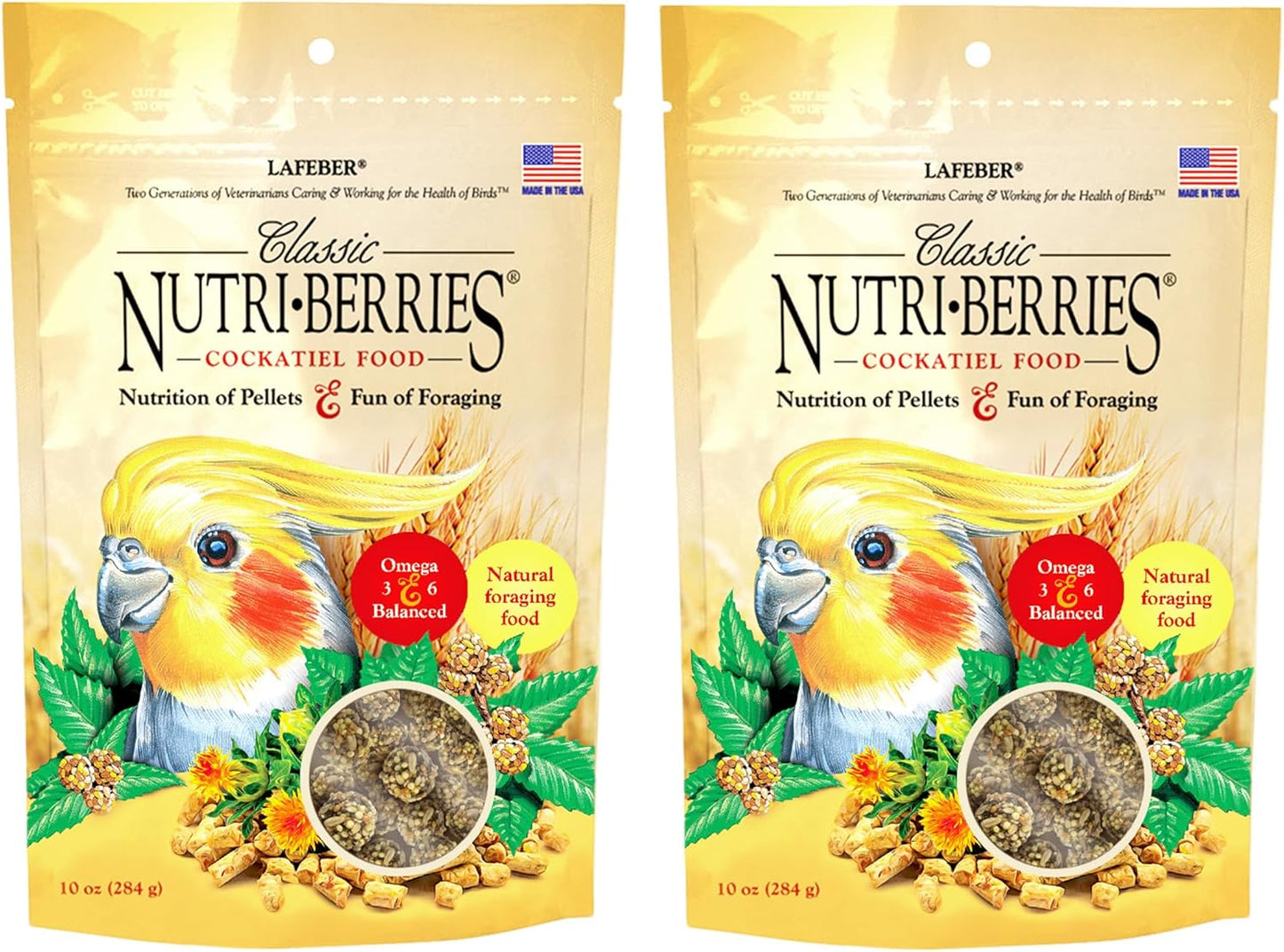 LAFEBER'S Classic Nutri-Berries Pet Bird Food, Made with Non-GMO and Human-Grade Ingredients, for Cockatiels (10 oz Pack of 2)