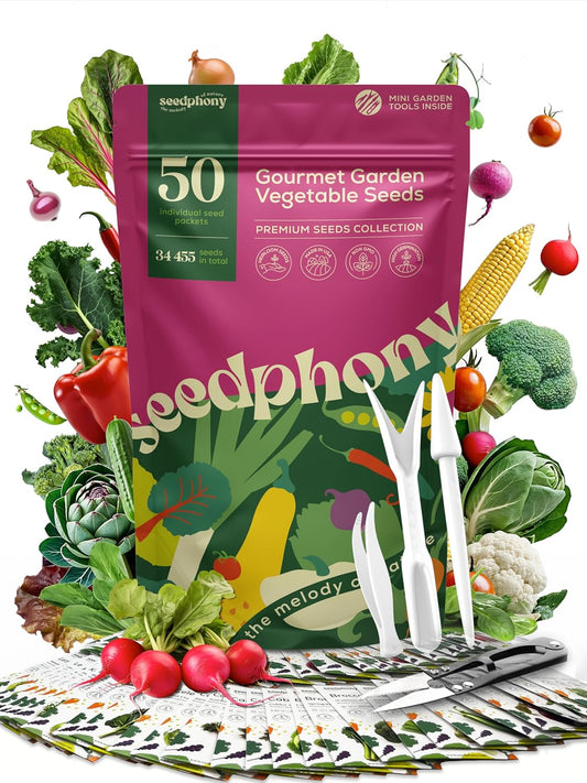 50 Gourmet Garden Vegetable Seeds Variety Pack - 34,455+ Non-GMO Heirloom Vegetables Seeds for Planting Indoor Outdoor: Broccoli, Carrot, Onion, Lettuce, Pepper - Gardening Seed Packets