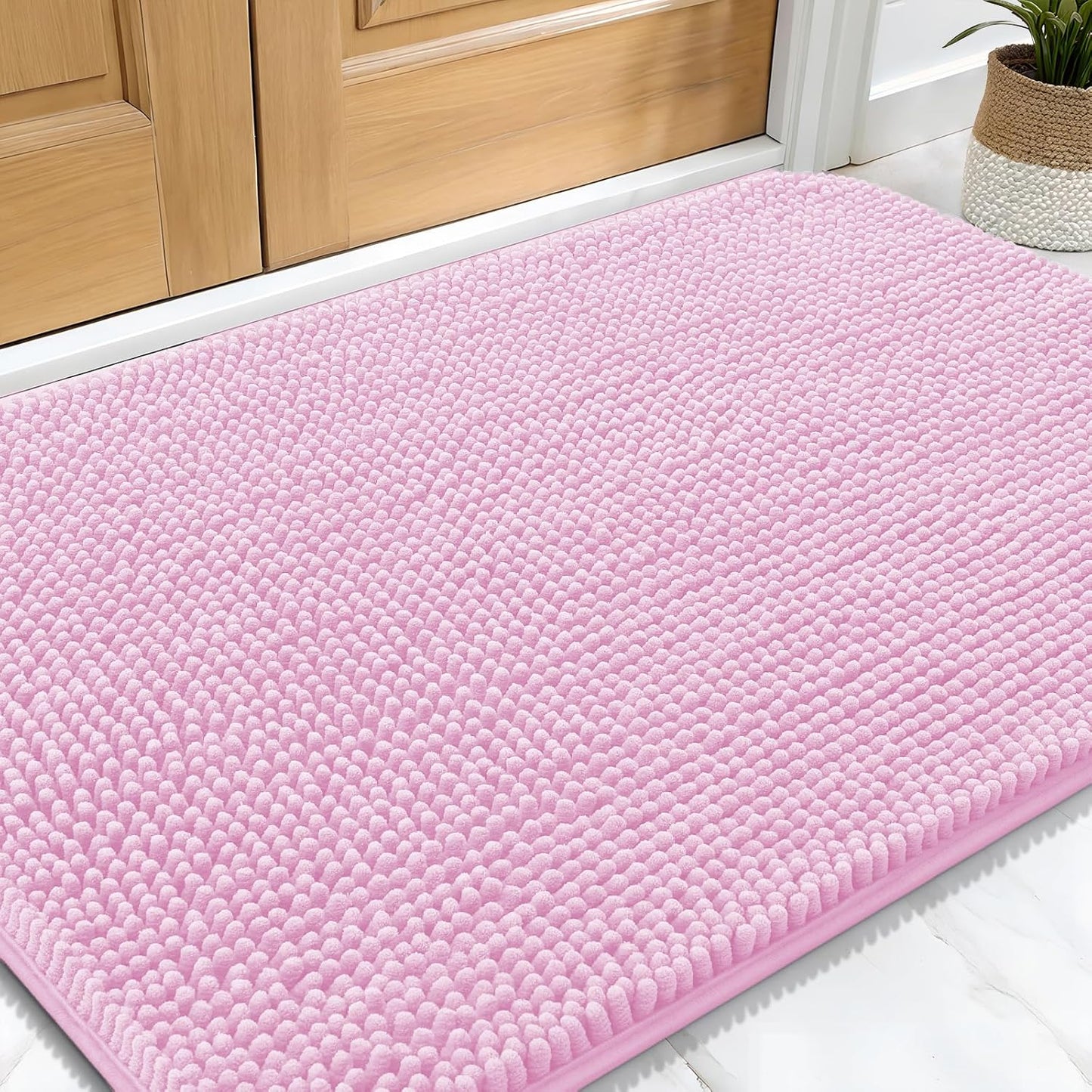 OLANLY Dog Door Mat for Muddy Paws 30x20, Absorbs Moisture and Dirt, Absorbent Non-Slip Washable Doormat, Quick Dry Chenille Mud Mat for Dogs, Entry Indoor Entryway Carpet for Inside Floor, Pink
