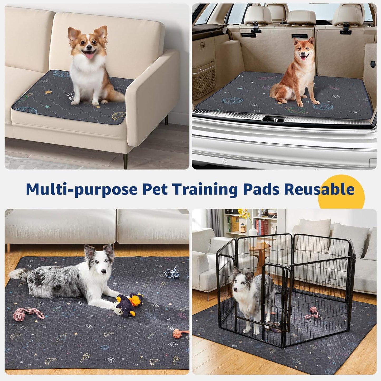 LOOBANI Washable Pee Pads for Dogs: Extra Large Dog Pee Pad Reusable 72" x 72", Absorbent Pet Whelping Pads, Waterproof and Non-Slip Dog Training Mats for Crate, Playpen, Floor, Sofa, Cage, Grey
