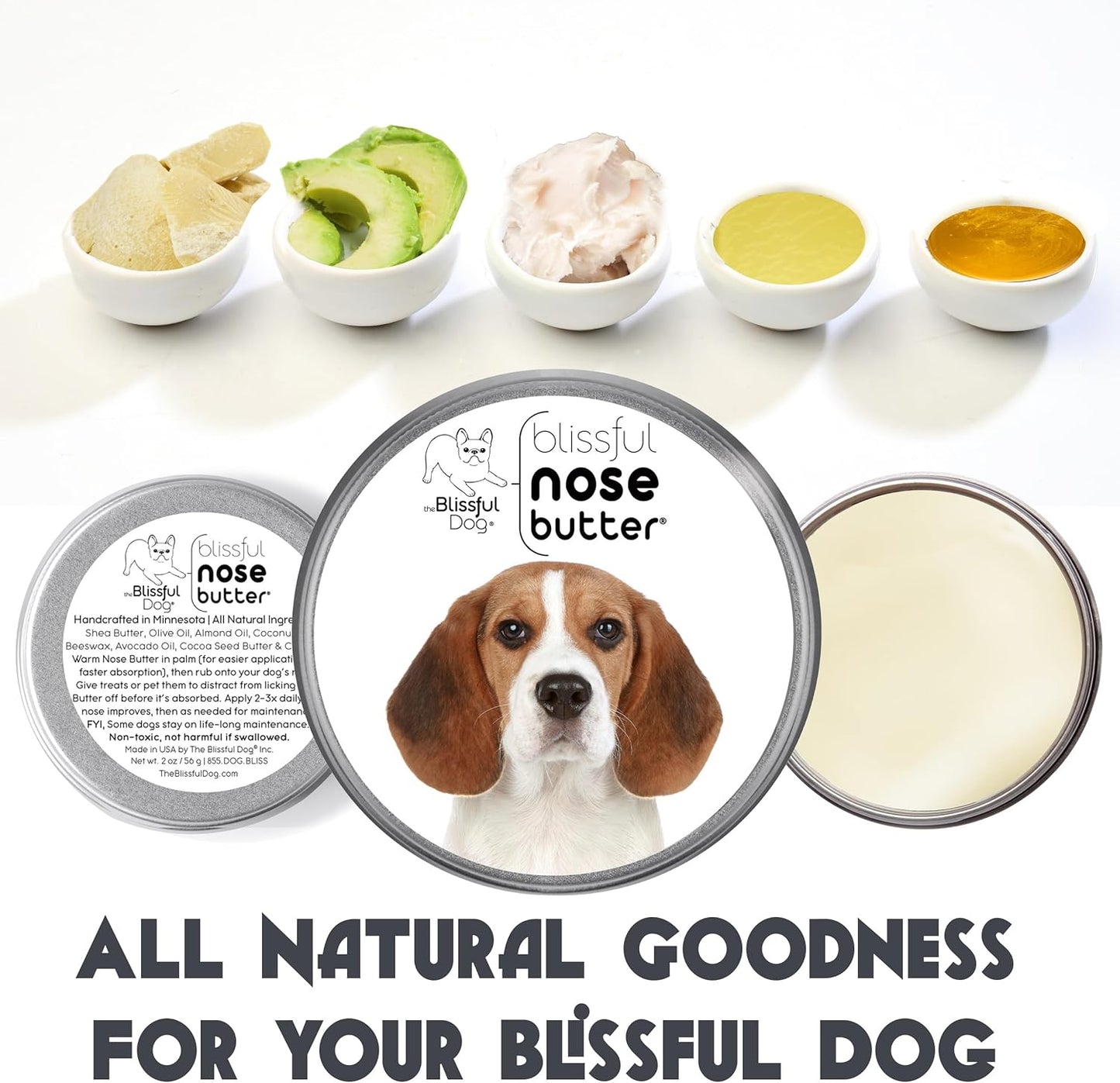 The Blissful Dog Beagle Nose Butter for Dry, Cracked Skin, Lick-Safe Dog Nose Balm with Moisturizing Shea Butter, Almond, Olive, and Essential Oils, Pet Supplies, Uncented, 1 oz.