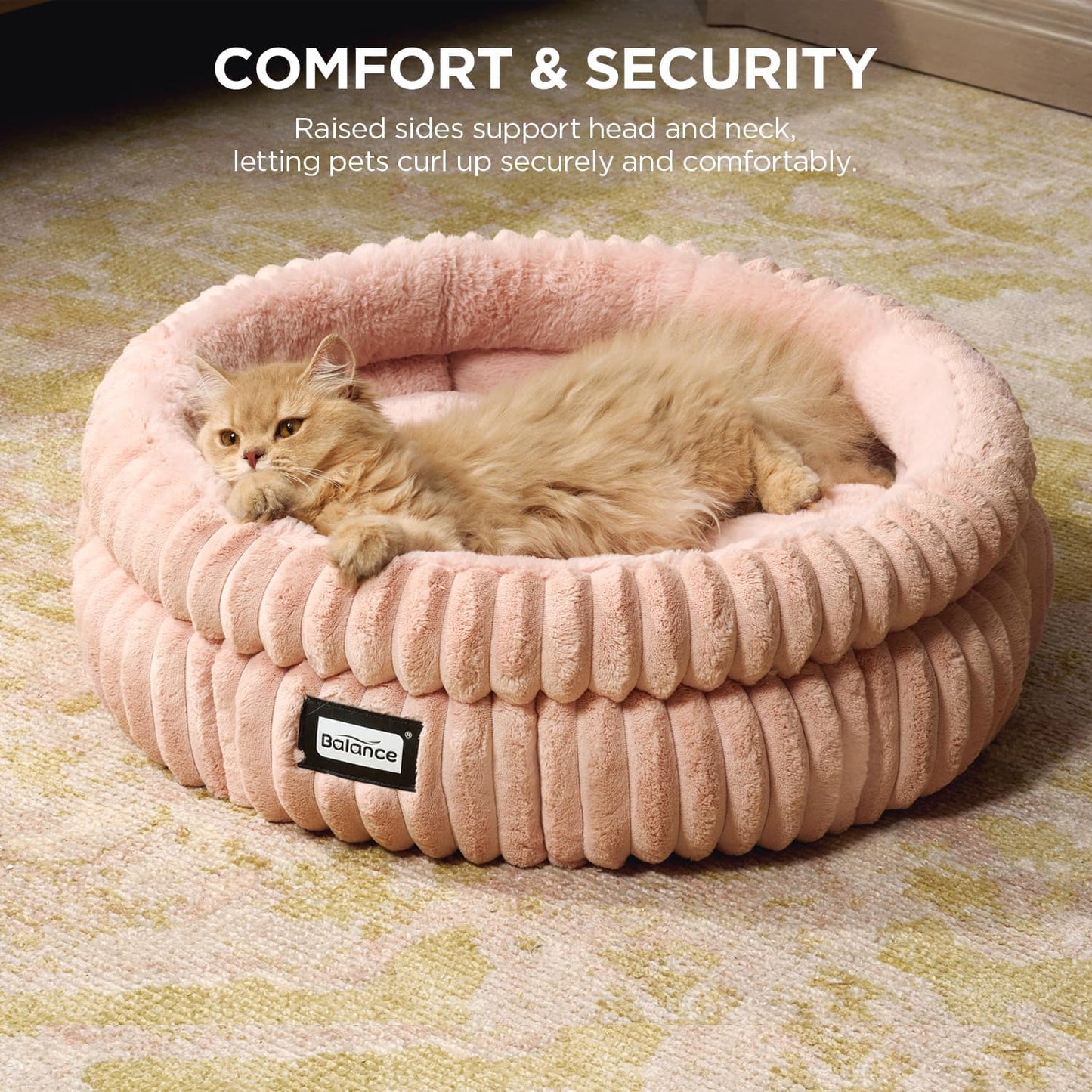 BALANCE Cat Bed Kitten Bed, Washable Round Cat Beds for Indoor Cats,Super Soft Plush Faux Fur Pet Bed for Puppy and Kitten with Anti-Slip Bottom