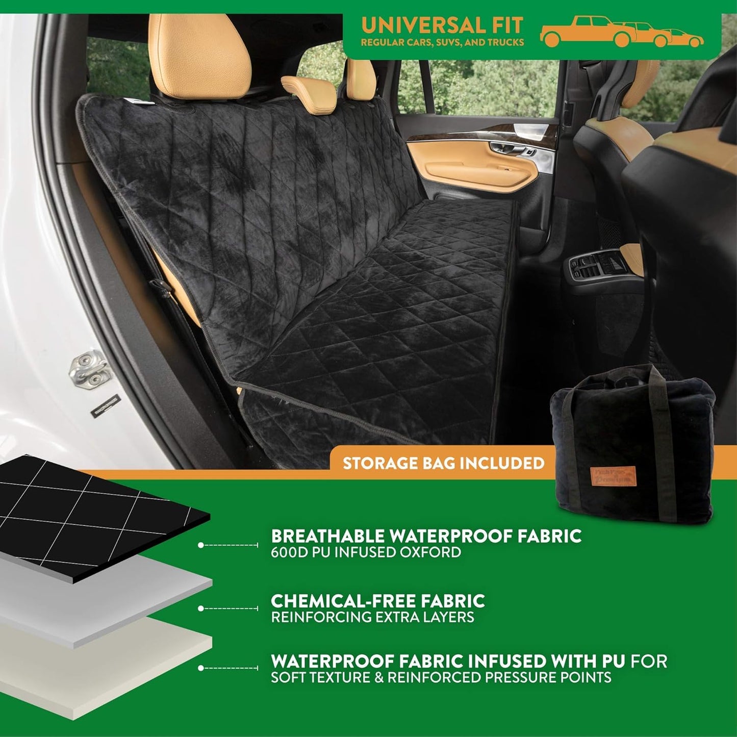 Plush Paws Products Velvet Rear Car Seat Protector w/Hammock | Washable & Waterproof Back Seat Dog Cover for Car, Truck, & SUV | Nonslip, Tear Resistant Pet Seat Cover | X-Large Charcoal