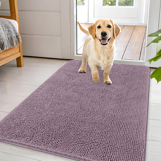 OLANLY Dog Door Mat for Muddy Paws 44x32, Absorbs Moisture and Dirt, Absorbent Non-Slip Washable Doormat, Quick Dry Chenille Mud Mat for Dogs, Entry Indoor Entryway Carpet for Inside Floor, Deep Plum