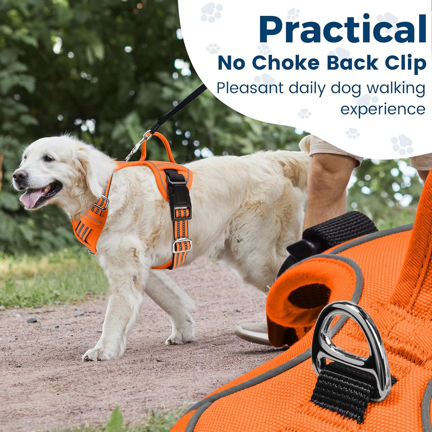 Funfox Dog Harness No Pull, Adjustable Pet Vest Harness, Super Soft Material with Vertical Handle Easy Control, Reflective Night Walking, 2 Leash Clips for XLarge Dogs, Orange, XL