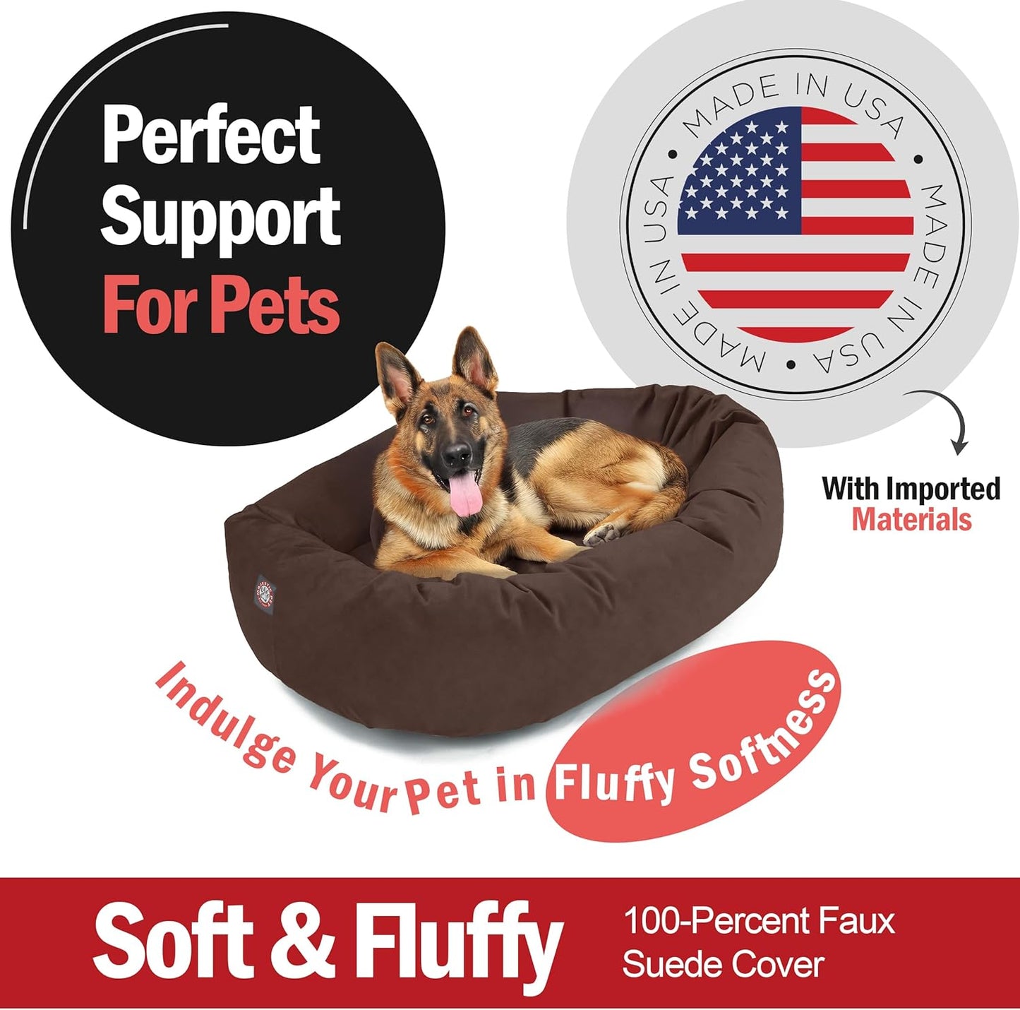 Majestic Pet 52 Inch Suede Calming Dog Bed Washable 52x35x11 (Inch) – Cozy Soft Round Donut Dog Bed with Spine Support for Dogs to Rest Their Head - Pet Bed X- Large – Chocolate (2025)